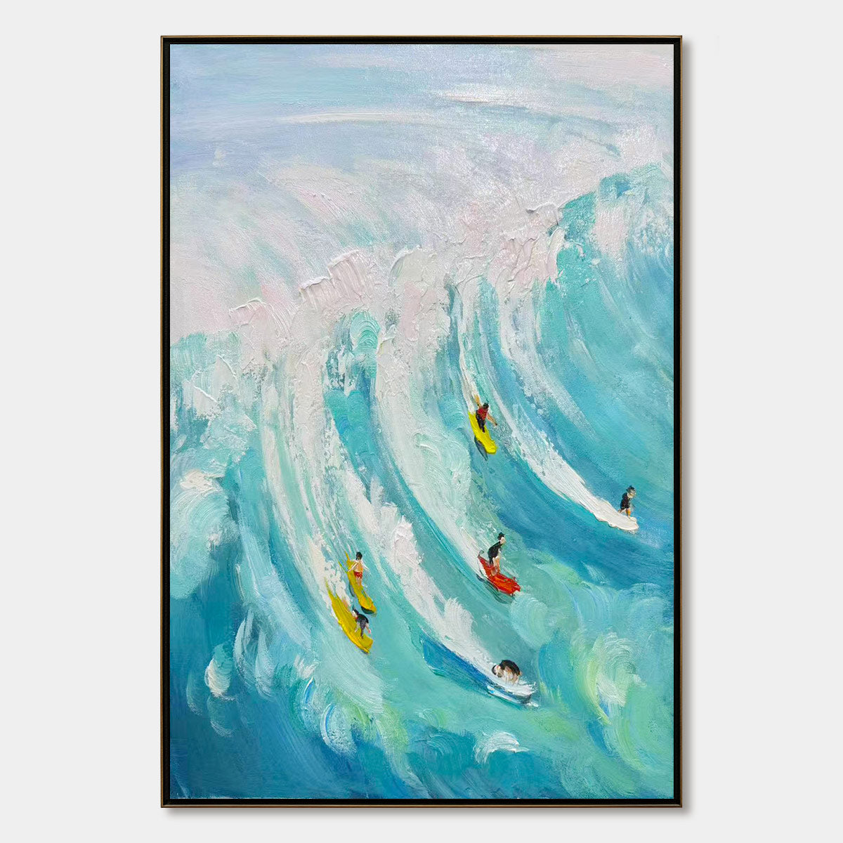 Ready to Ship | Catching the Wave: Vertical Surfer Ocean Painting - Image 3