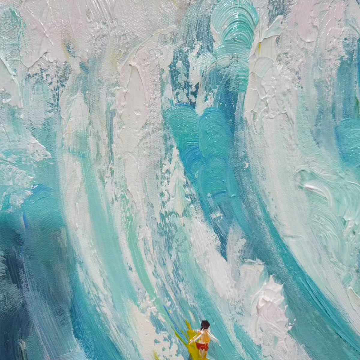 Ready to Ship | Catching the Wave: Vertical Surfer Ocean Painting - Image 4