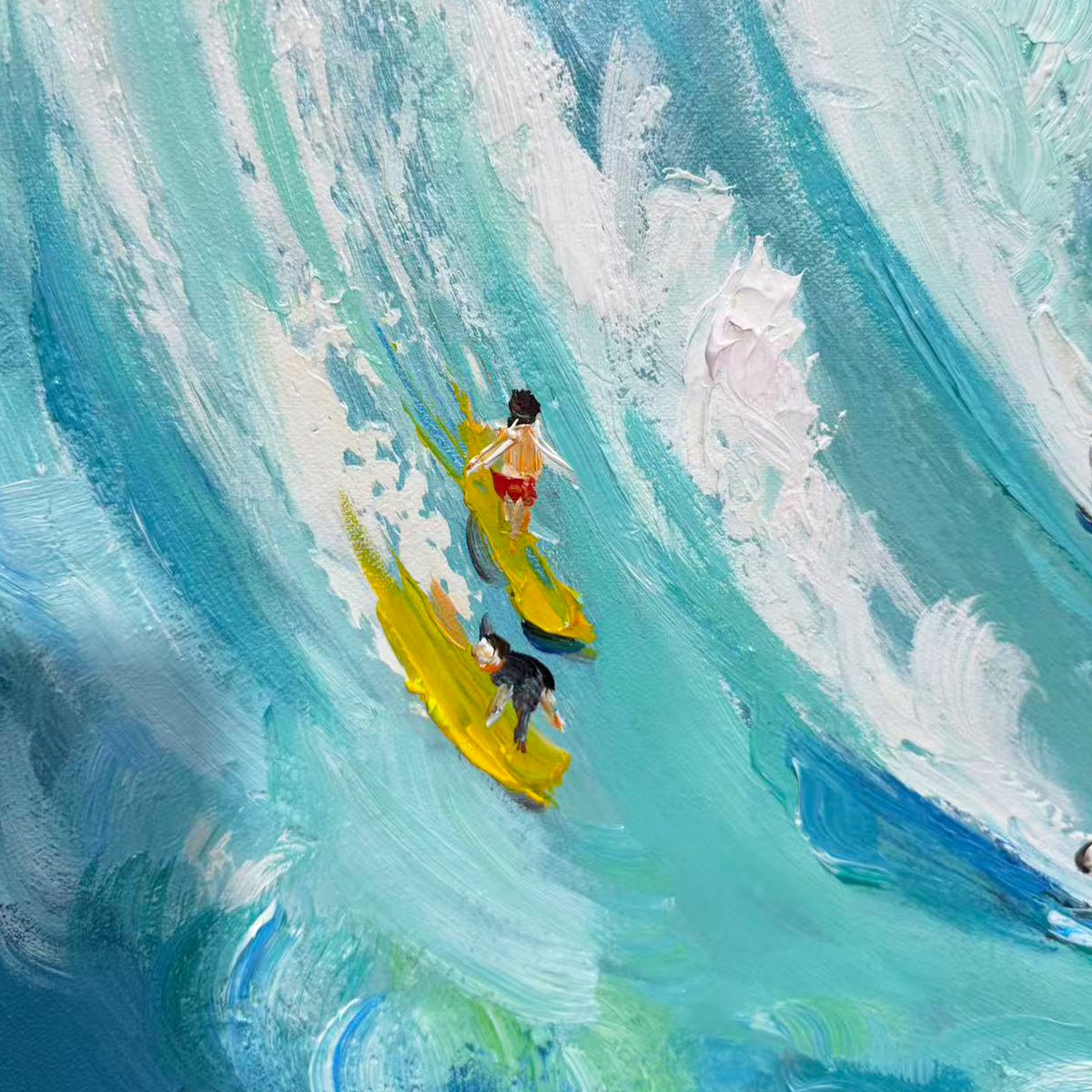 Ready to Ship | Catching the Wave: Vertical Surfer Ocean Painting - Image 2