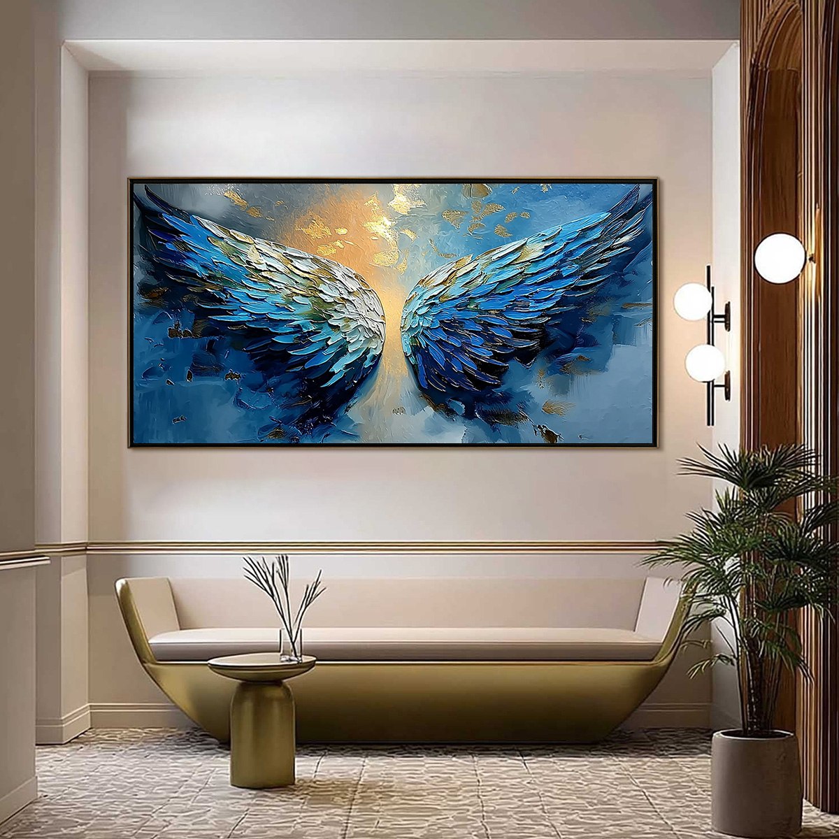 CELESTIAL ASCENSION: Textured Abstract Angel Wings Painting with Gold Leaf - Image 2