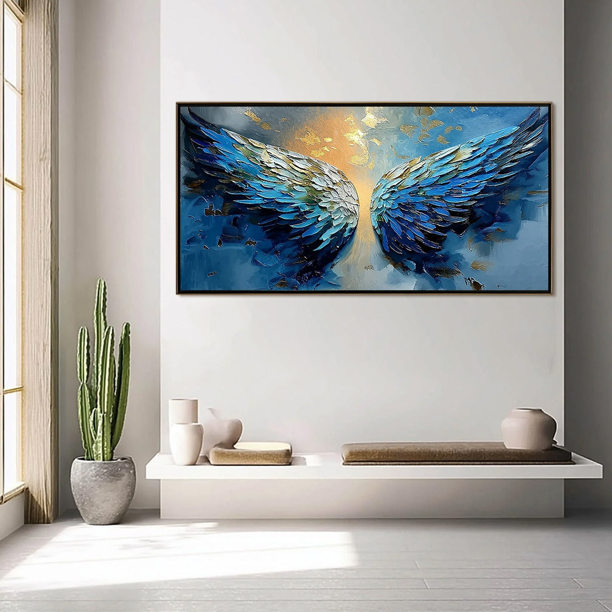 CELESTIAL ASCENSION: Textured Abstract Angel Wings Painting with Gold Leaf - Image 4