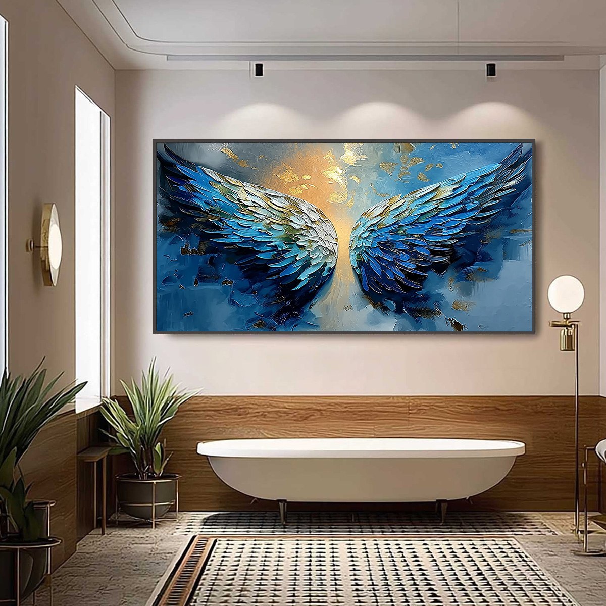CELESTIAL ASCENSION: Textured Abstract Angel Wings Painting with Gold Leaf - Image 6
