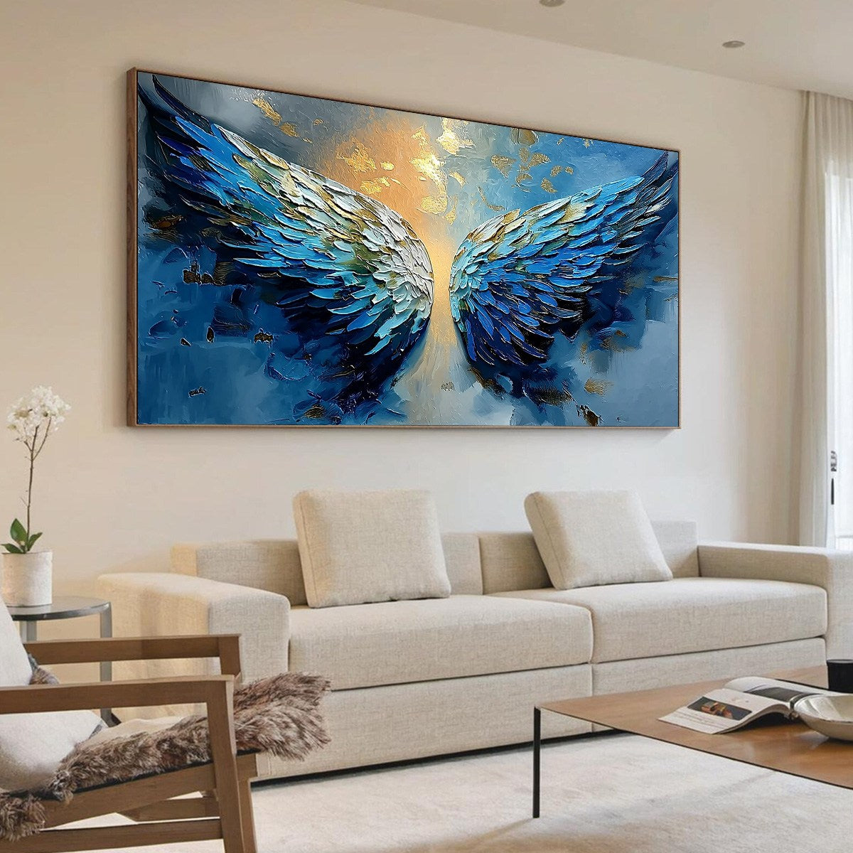 CELESTIAL ASCENSION: Textured Abstract Angel Wings Painting with Gold Leaf - Image 7