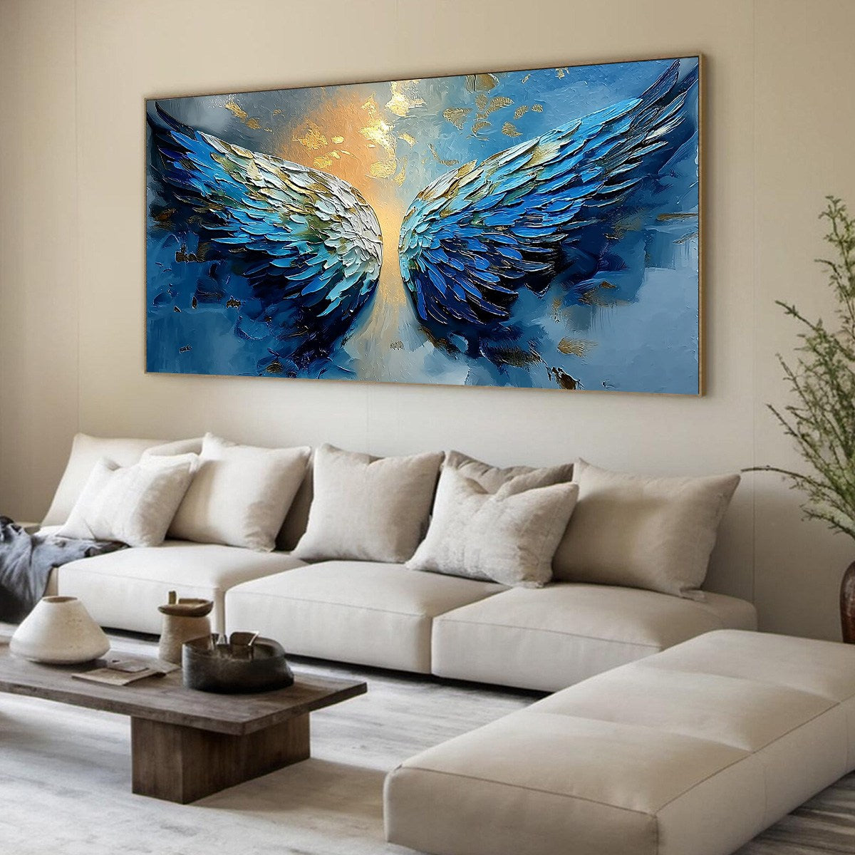 CELESTIAL ASCENSION: Textured Abstract Angel Wings Painting with Gold Leaf - Image 8