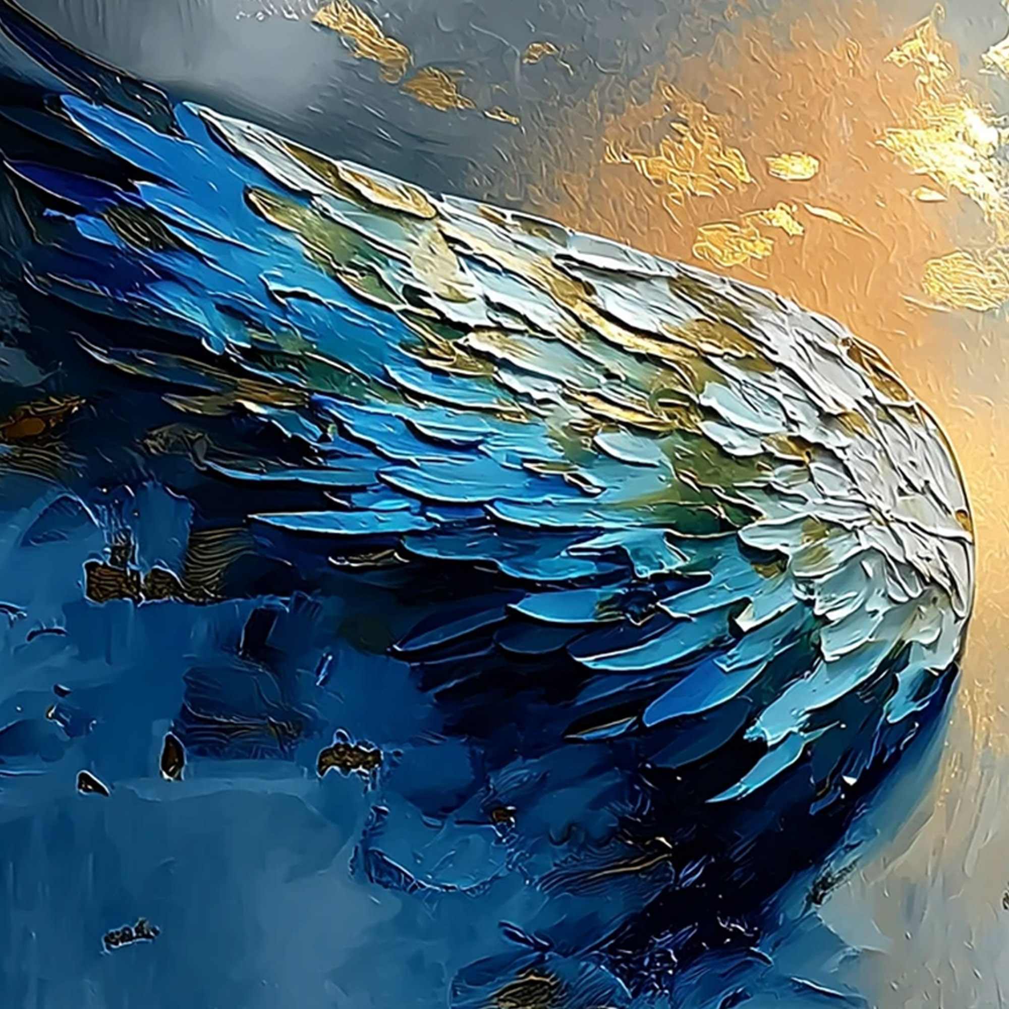 CELESTIAL ASCENSION: Textured Abstract Angel Wings Painting with Gold Leaf - Image 3