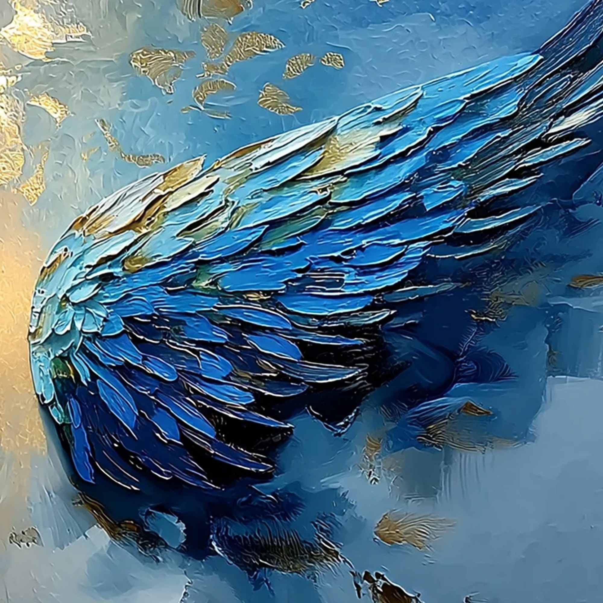 CELESTIAL ASCENSION: Textured Abstract Angel Wings Painting with Gold Leaf - Image 5