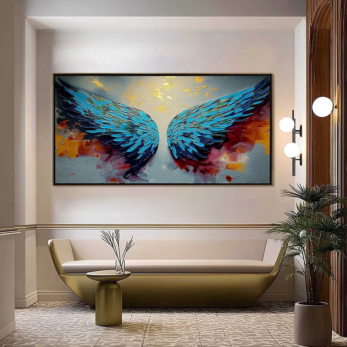 CELESTIAL ASCENT: Abstract Angel Wings Impasto Oil Painting with Gold Leaf - Image 2