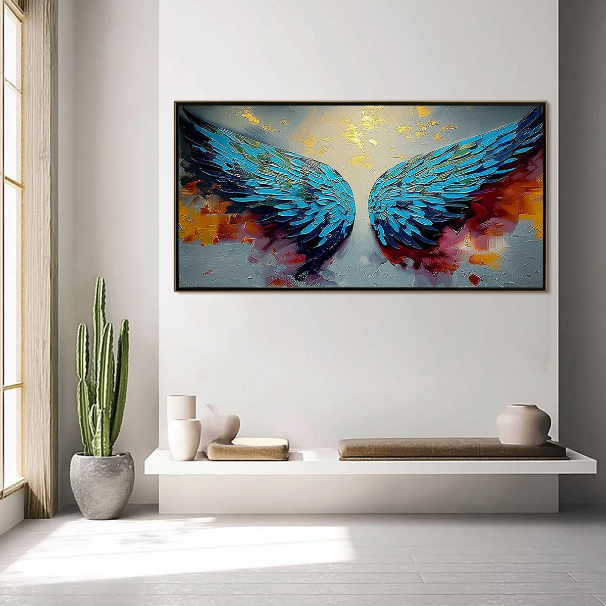 CELESTIAL ASCENT: Abstract Angel Wings Impasto Oil Painting with Gold Leaf - Image 4