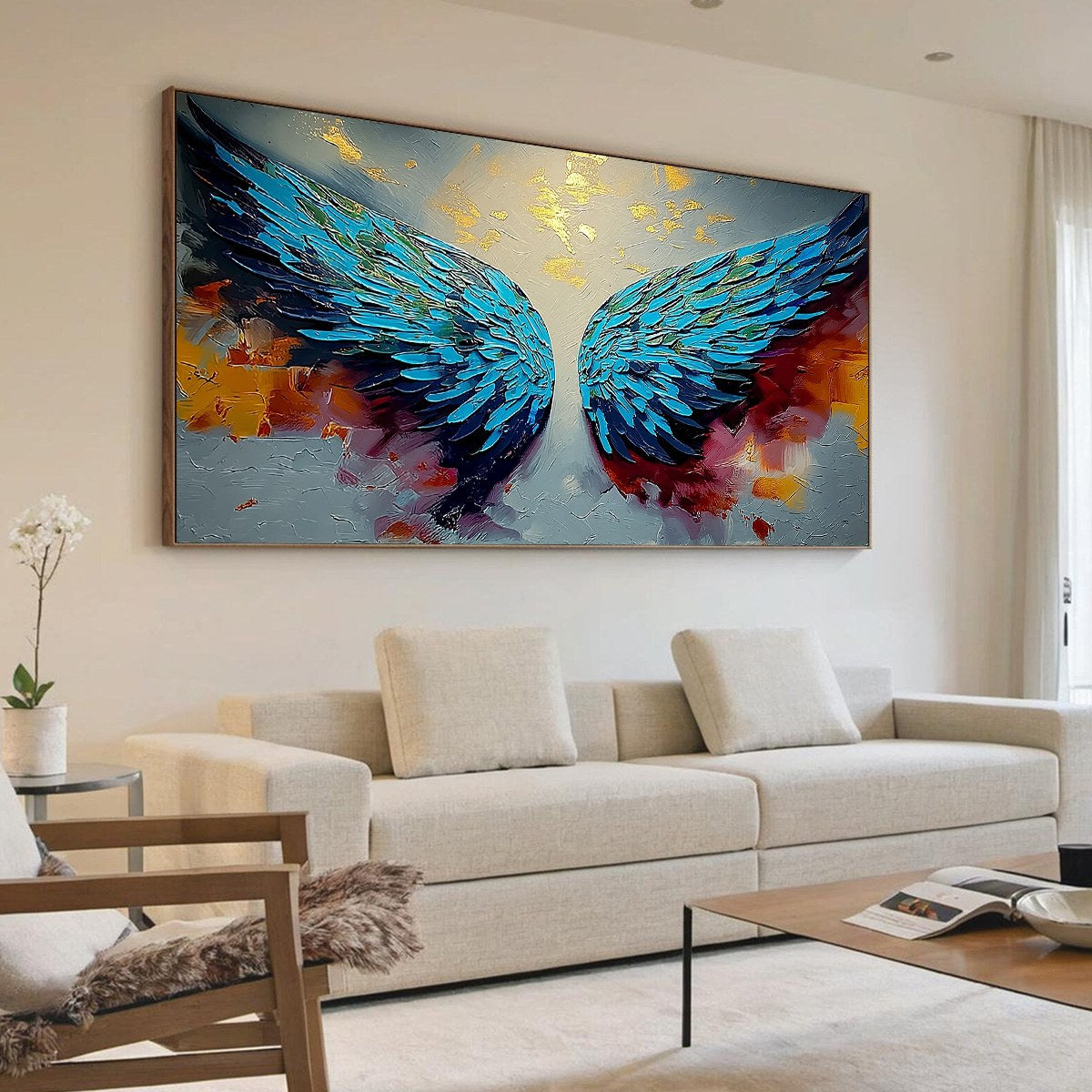 CELESTIAL ASCENT: Abstract Angel Wings Impasto Oil Painting with Gold Leaf - Image 7