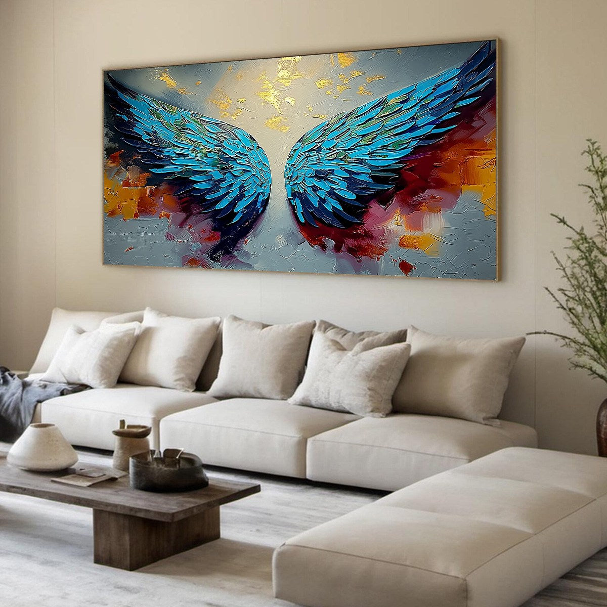 CELESTIAL ASCENT: Abstract Angel Wings Impasto Oil Painting with Gold Leaf - Image 8