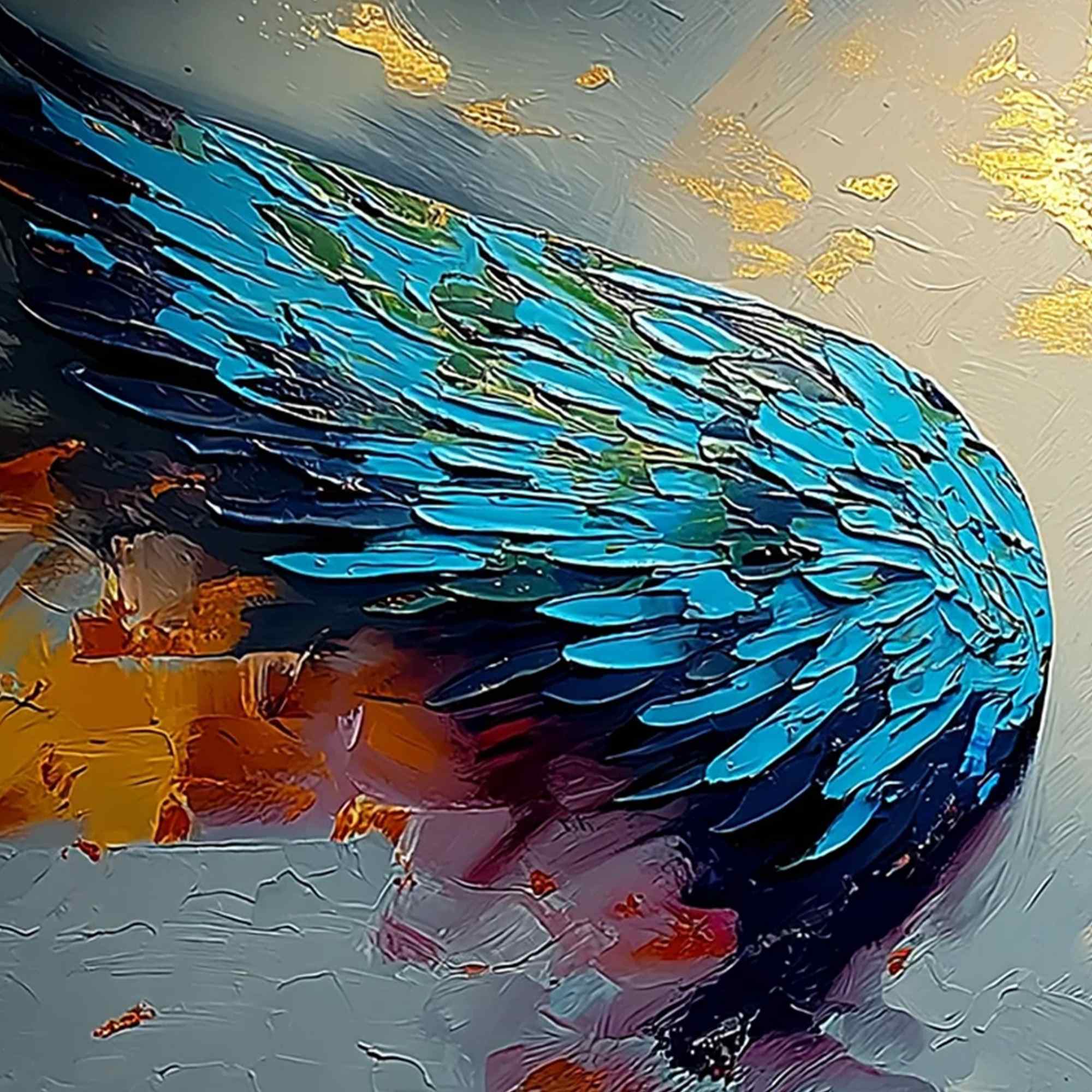 CELESTIAL ASCENT: Abstract Angel Wings Impasto Oil Painting with Gold Leaf - Image 3