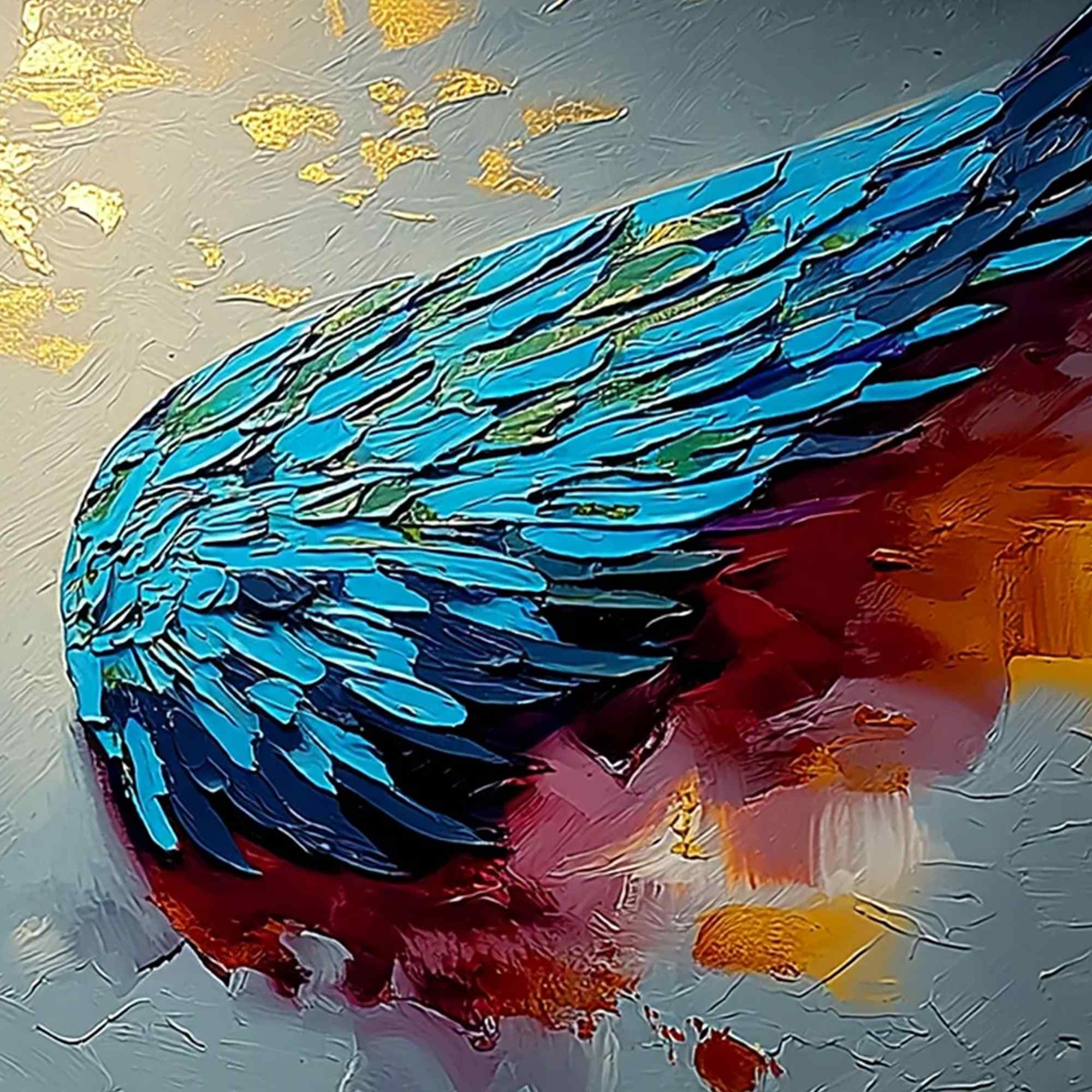 CELESTIAL ASCENT: Abstract Angel Wings Impasto Oil Painting with Gold Leaf - Image 5
