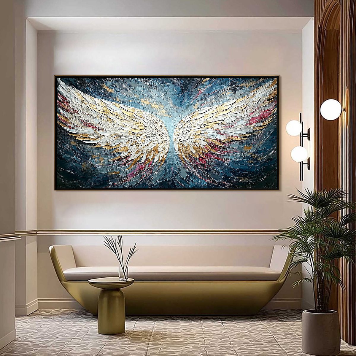 CELESTIAL ASCENT: Heavily Textured Abstract Angel Wings Oil Painting - Image 2