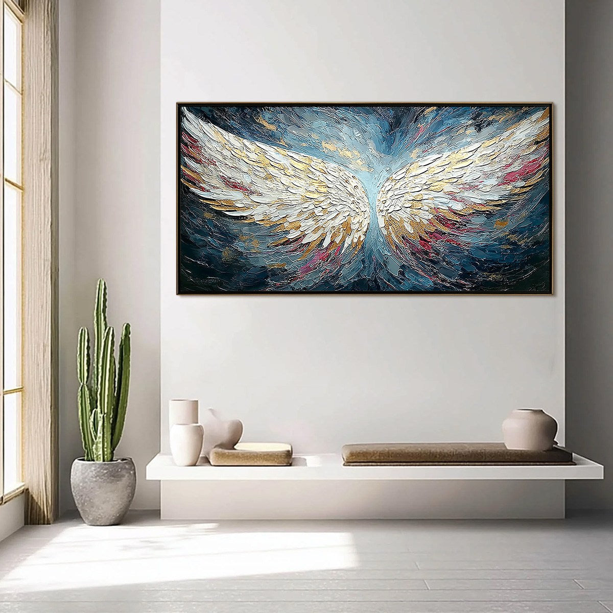 CELESTIAL ASCENT: Heavily Textured Abstract Angel Wings Oil Painting - Image 4