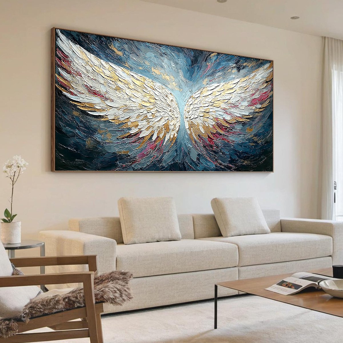 CELESTIAL ASCENT: Heavily Textured Abstract Angel Wings Oil Painting - Image 7