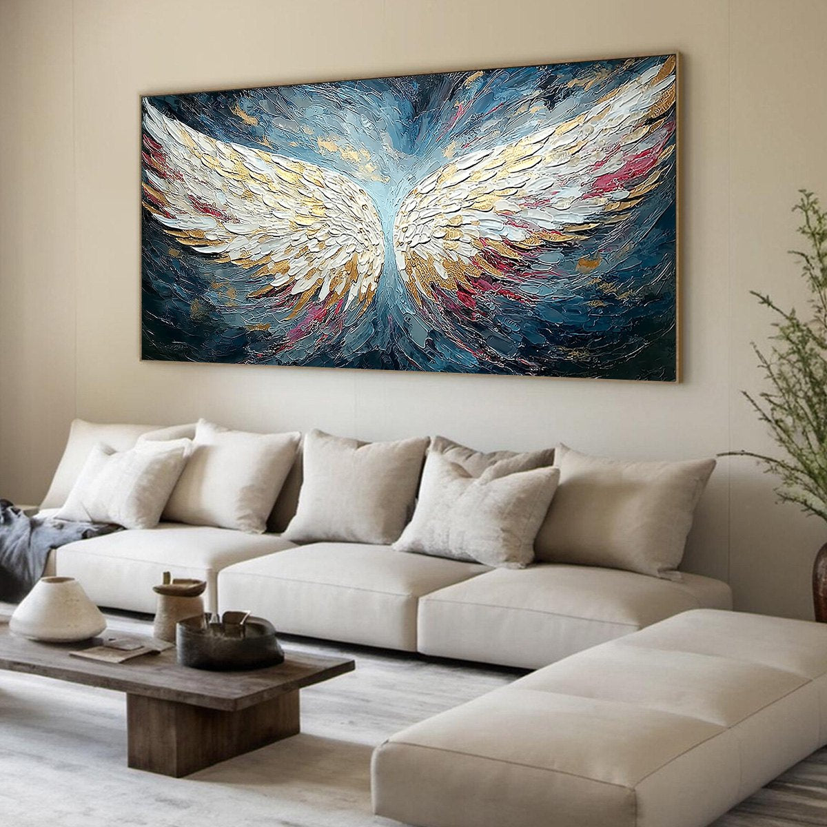CELESTIAL ASCENT: Heavily Textured Abstract Angel Wings Oil Painting - Image 8