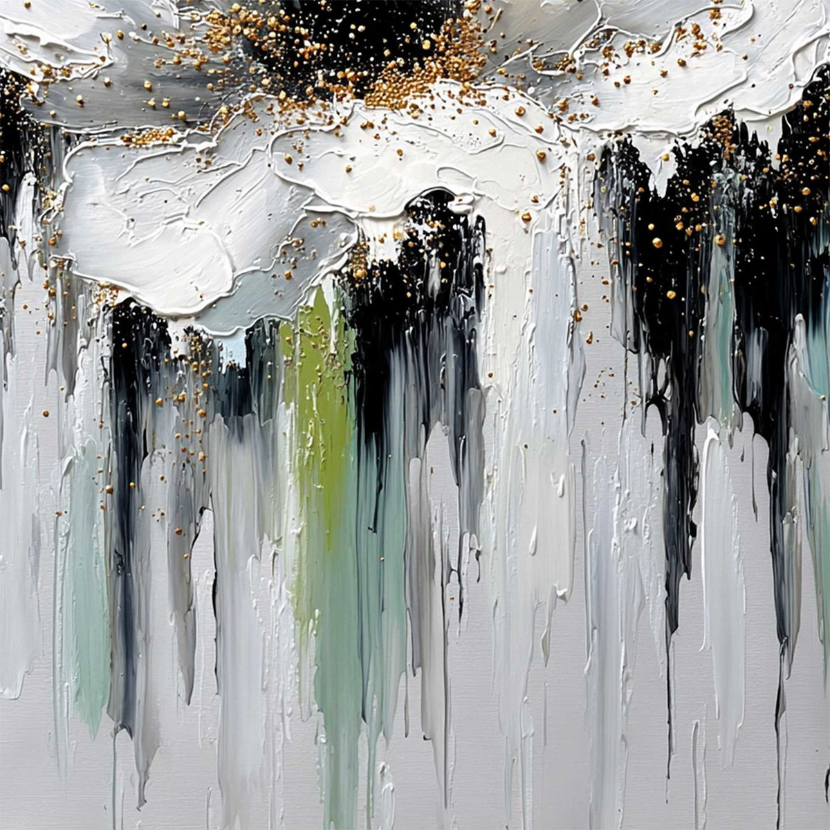 CELESTIAL BLOOM: Heavily Textured Abstract Floral Painting with Golden Accents - Image 5