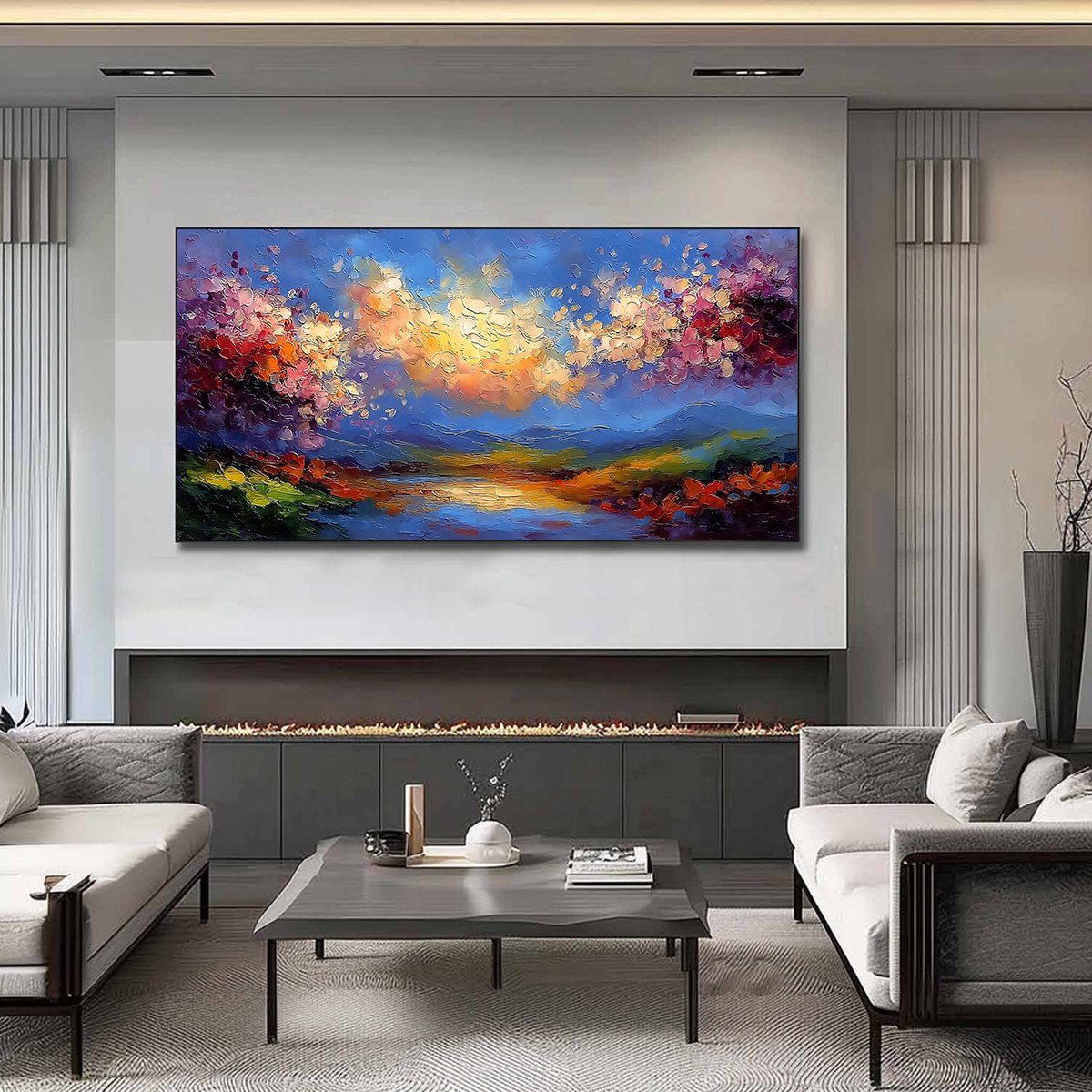 CELESTIAL BLOOM: Textured Abstract Floral Landscape Oil Painting - Image 2