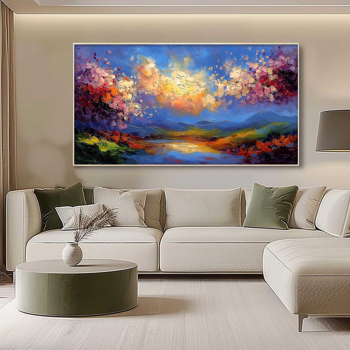 CELESTIAL BLOOM: Textured Abstract Floral Landscape Oil Painting - Image 4