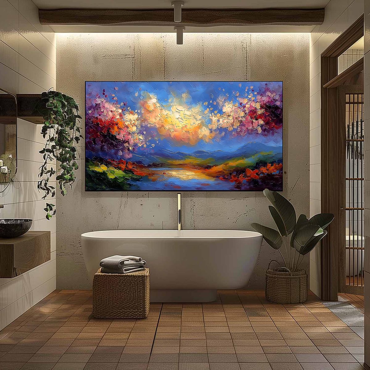 CELESTIAL BLOOM: Textured Abstract Floral Landscape Oil Painting - Image 6