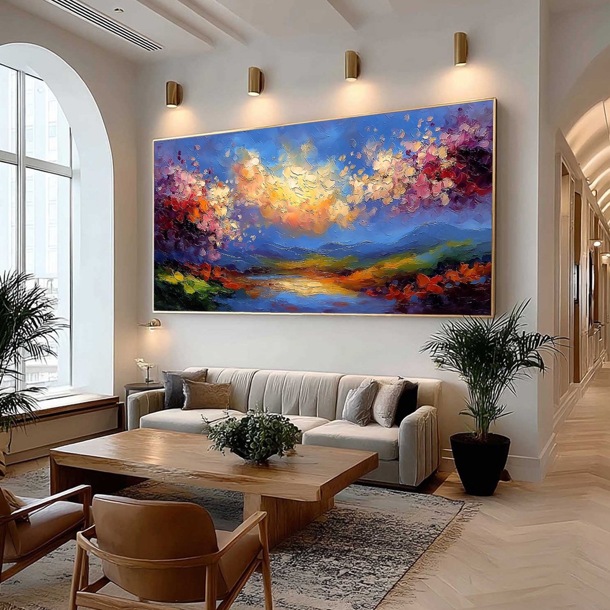 CELESTIAL BLOOM: Textured Abstract Floral Landscape Oil Painting - Image 7