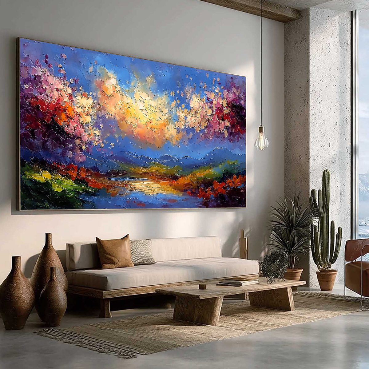 CELESTIAL BLOOM: Textured Abstract Floral Landscape Oil Painting - Image 8