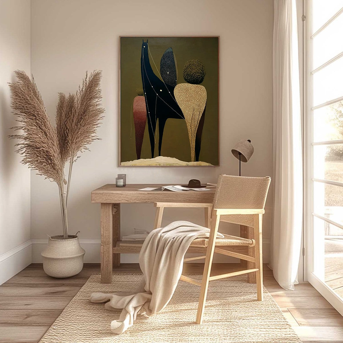 CELESTIAL CARAVAN: Abstract Figurative Painting with Earthy Tones - Image 6