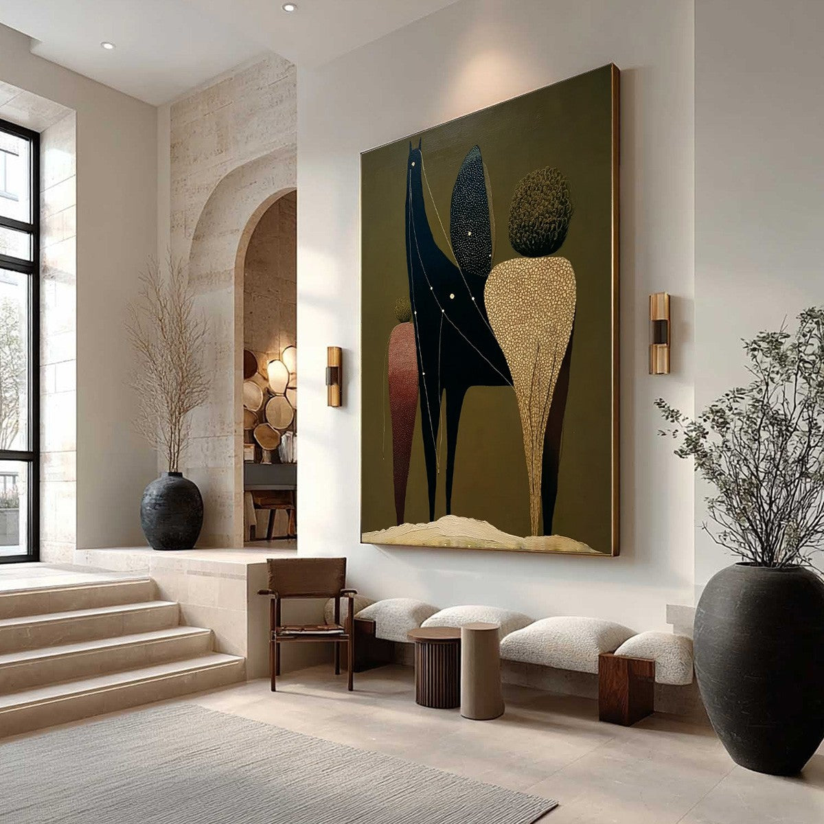 CELESTIAL CARAVAN: Abstract Figurative Painting with Earthy Tones - Image 7