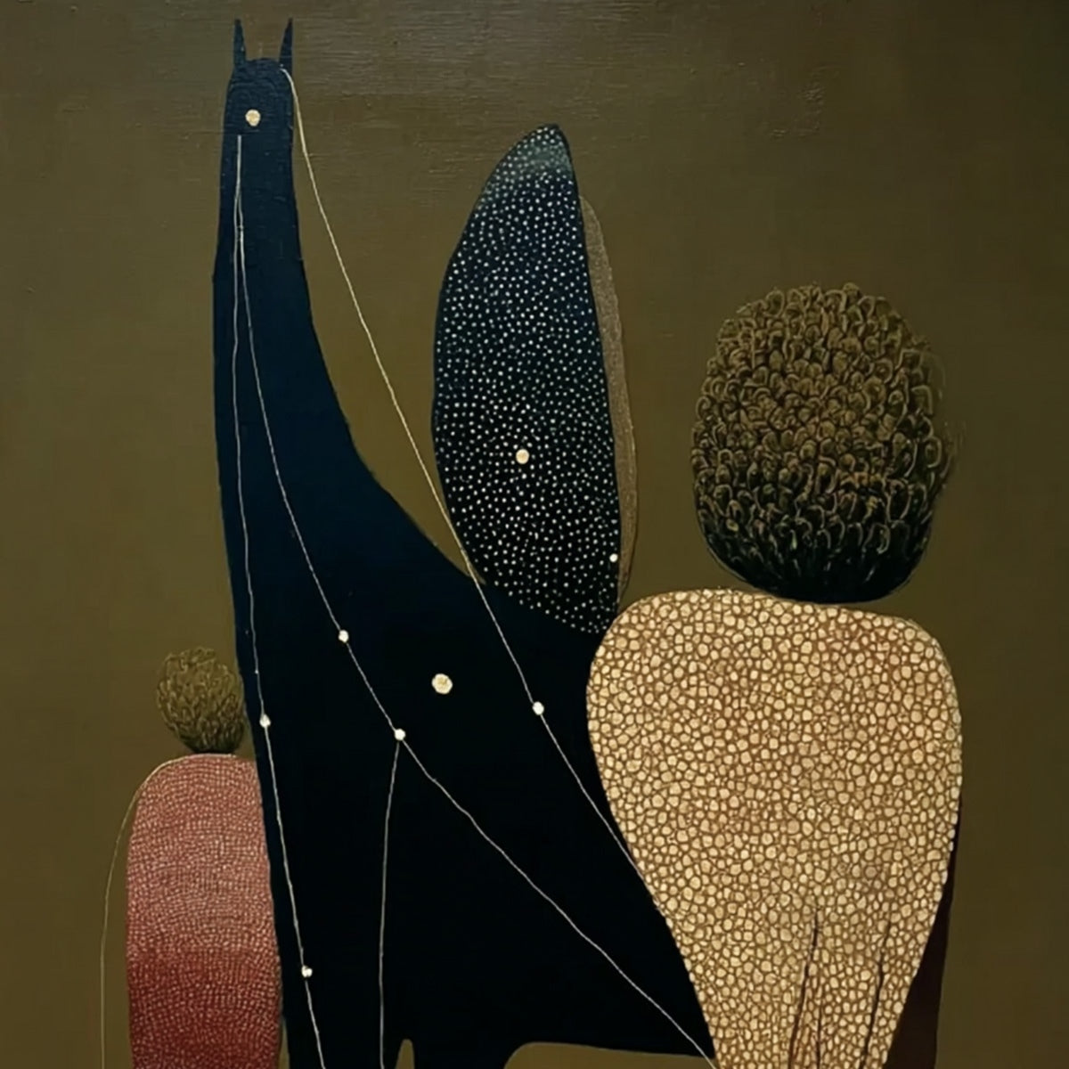 CELESTIAL CARAVAN: Abstract Figurative Painting with Earthy Tones - Image 3
