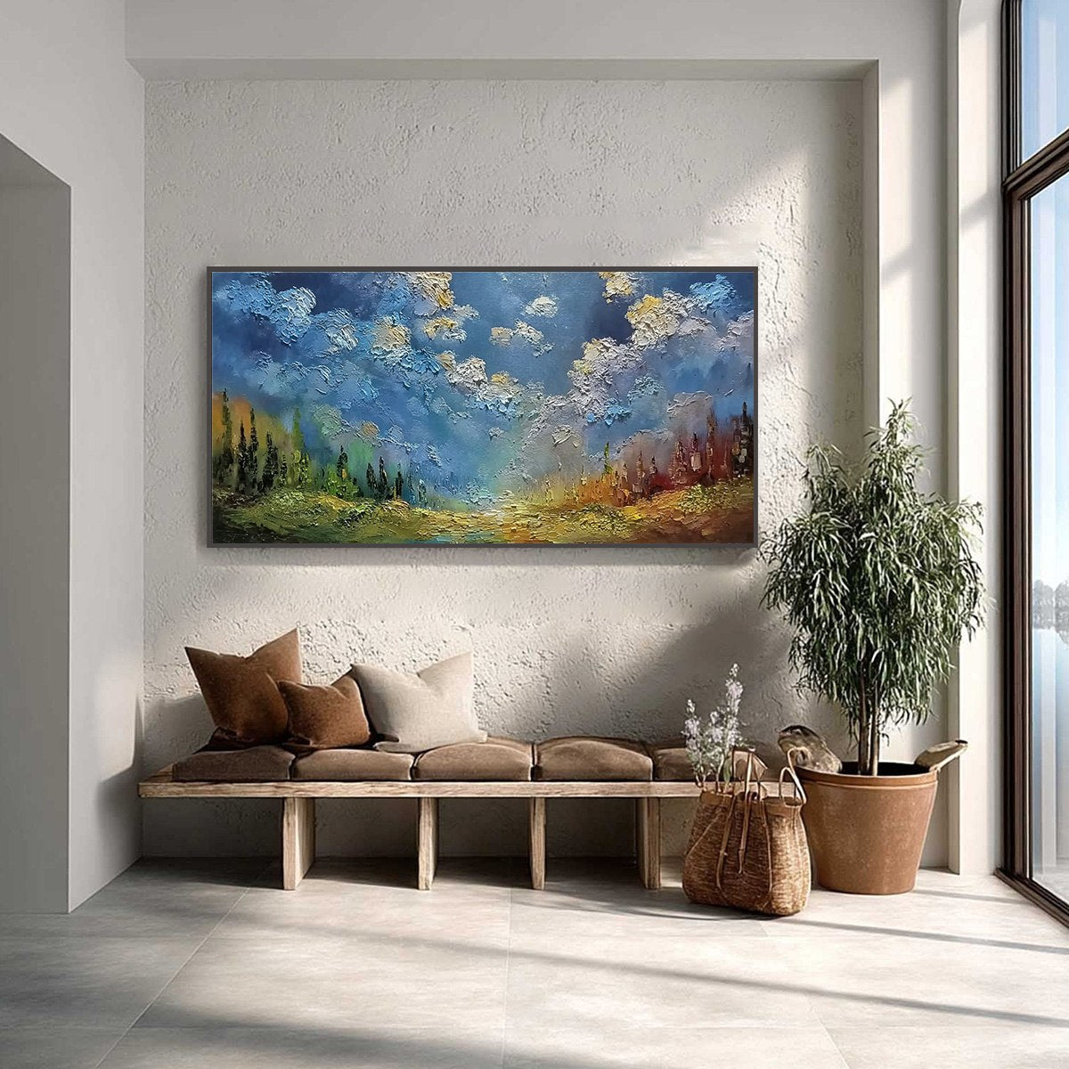 CELESTIAL DIVIDE: Textured Horizontal Impasto Landscape Oil Painting - Image 4