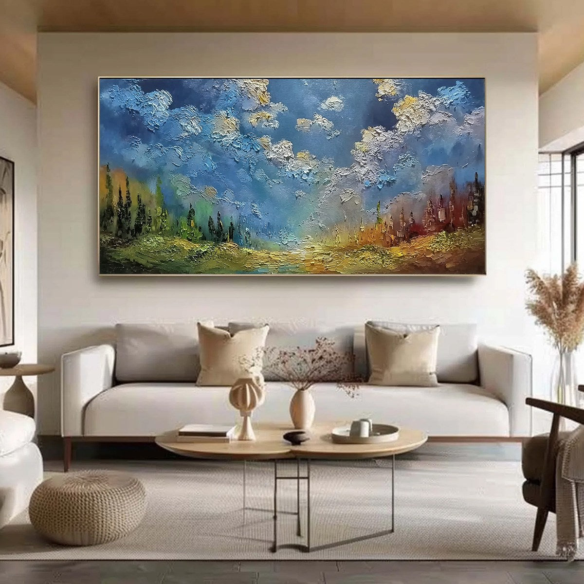 CELESTIAL DIVIDE: Textured Horizontal Impasto Landscape Oil Painting - Image 2