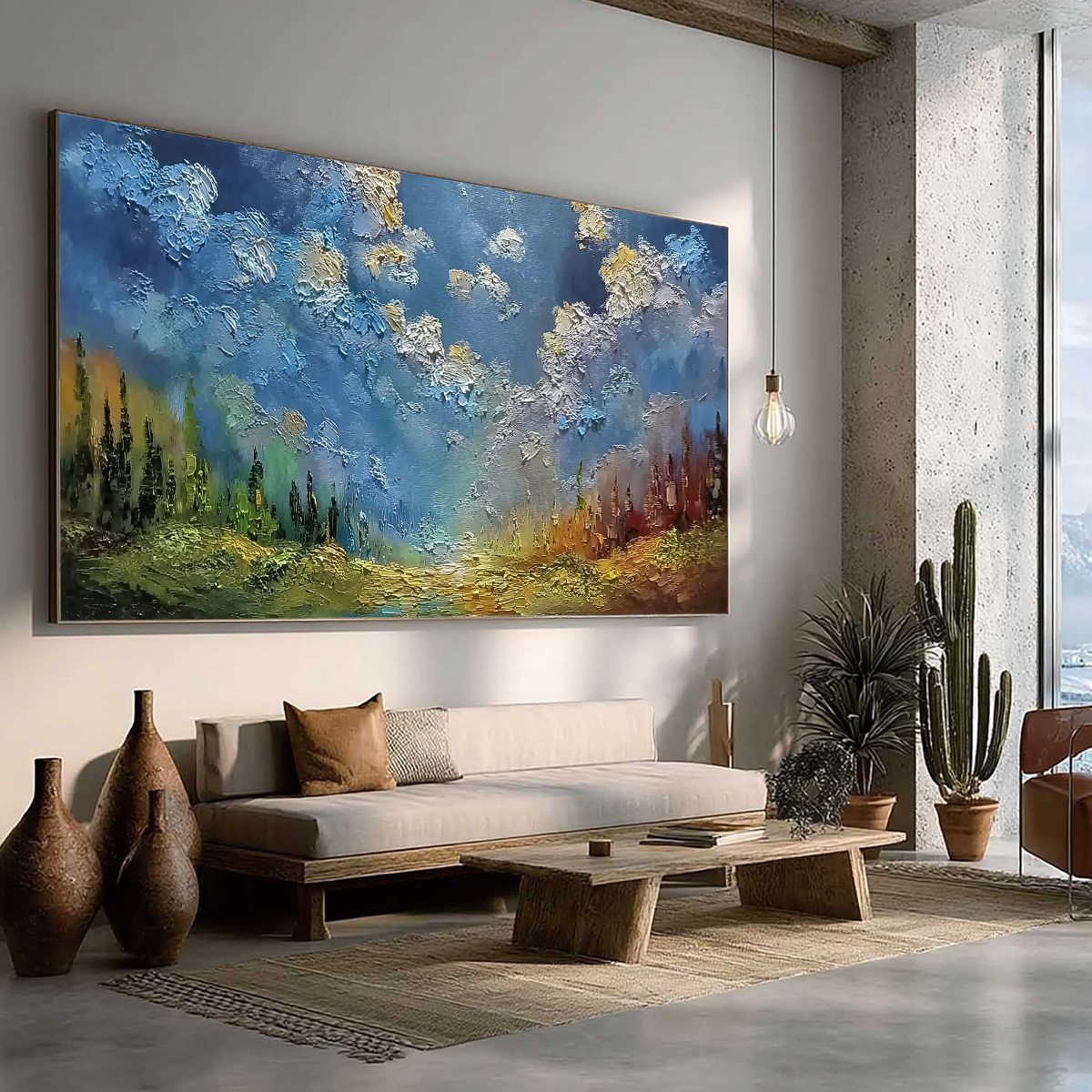 CELESTIAL DIVIDE: Textured Horizontal Impasto Landscape Oil Painting - Image 8