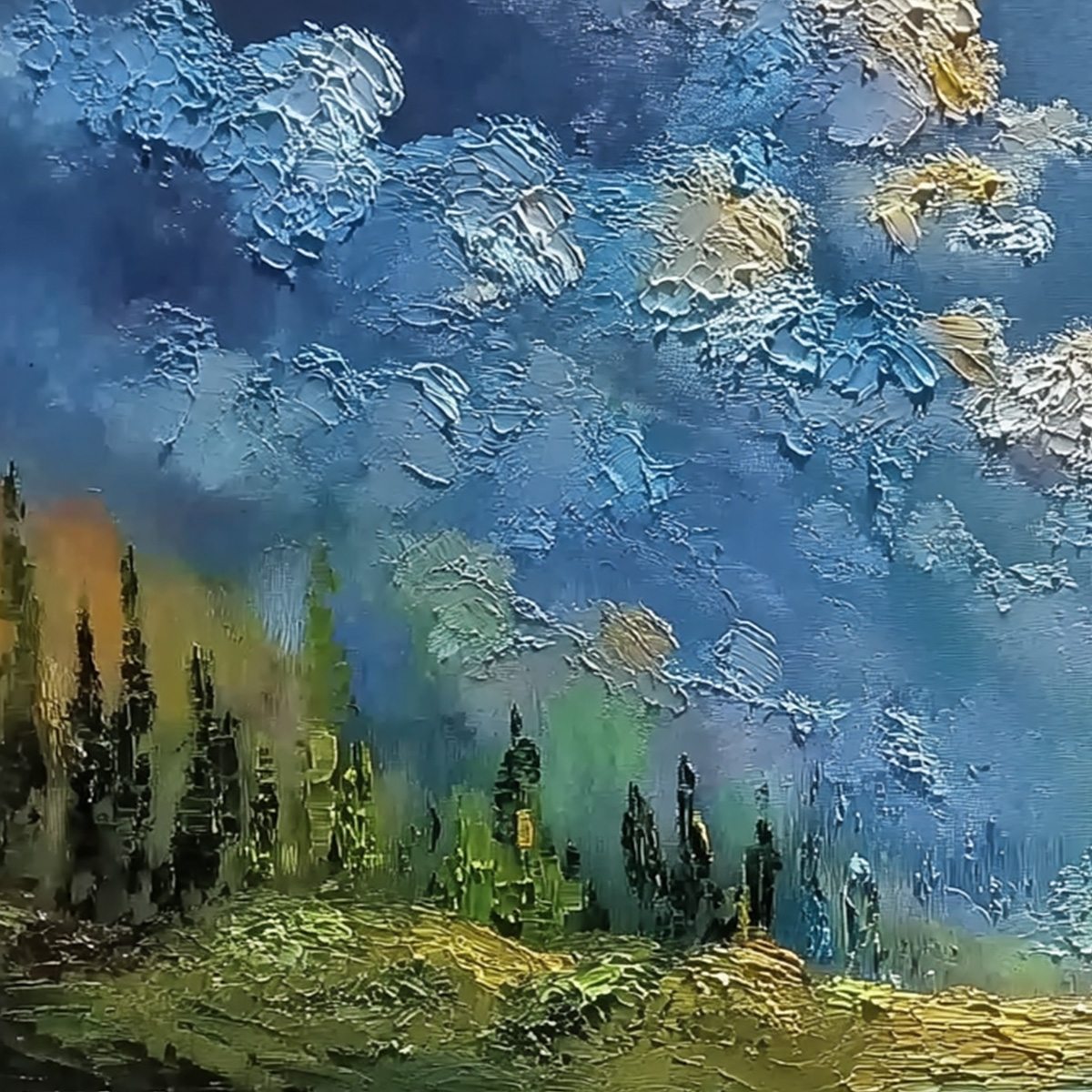 CELESTIAL DIVIDE: Textured Horizontal Impasto Landscape Oil Painting - Image 3