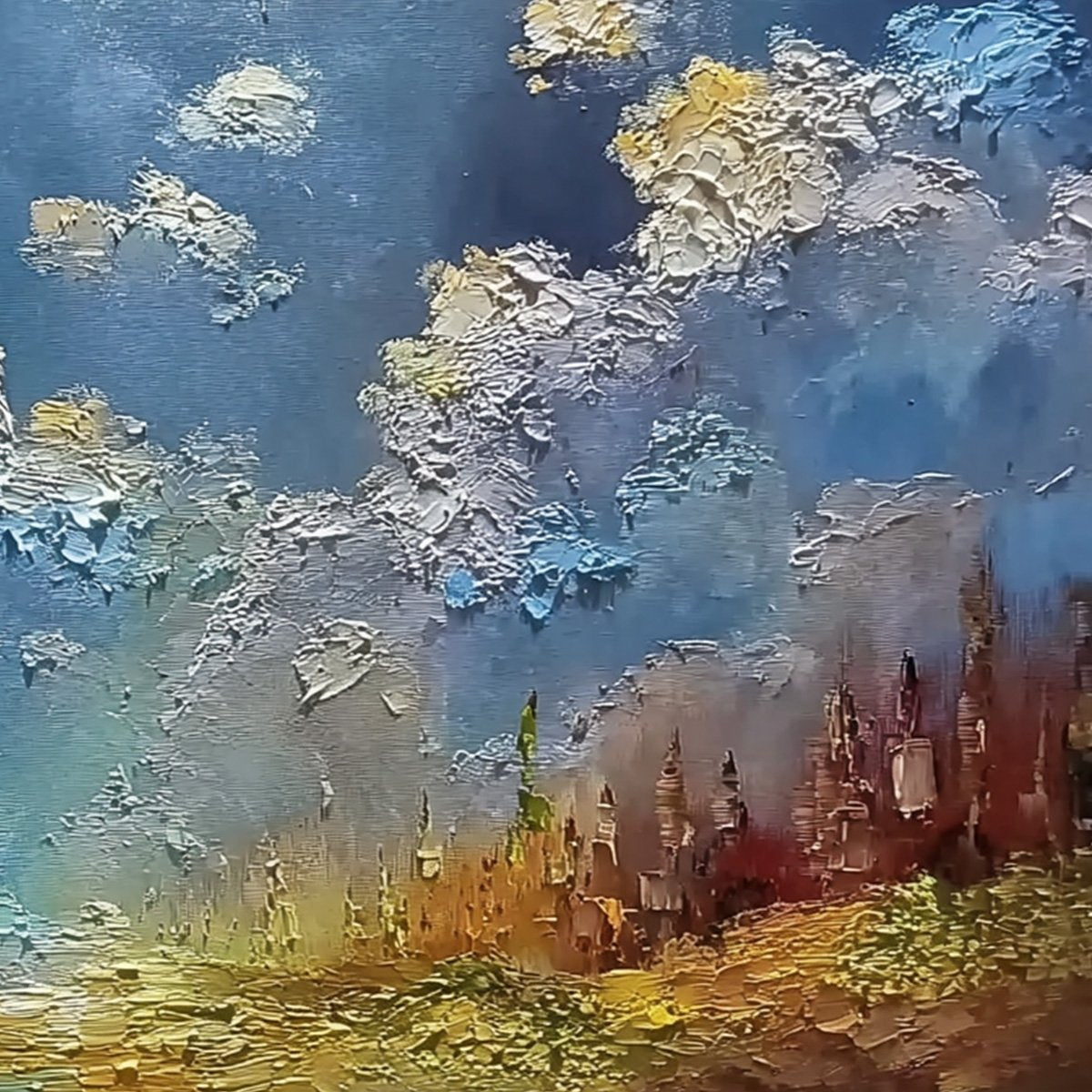 CELESTIAL DIVIDE: Textured Horizontal Impasto Landscape Oil Painting - Image 5