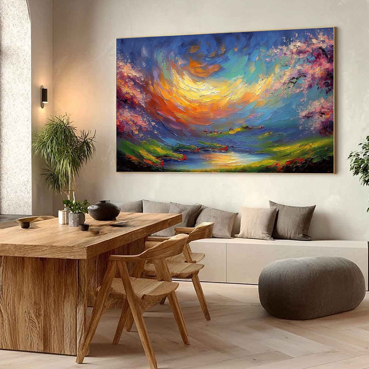 CELESTIAL EMBRACE: Heavily Textured Impasto Landscape Painting of a Vibrant Sunset - Image 7