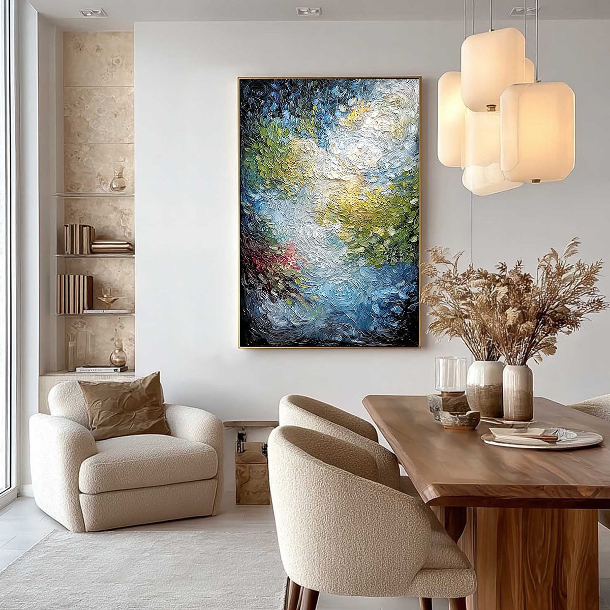 CELESTIAL POND: Heavily Textured Abstract Impasto Oil Painting - Image 4