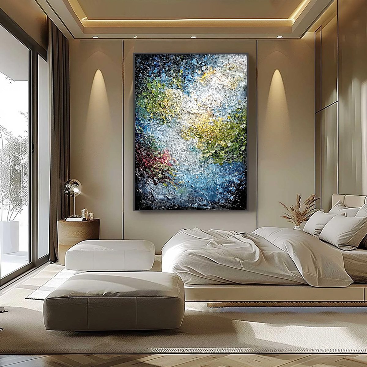 CELESTIAL POND: Heavily Textured Abstract Impasto Oil Painting - Image 6