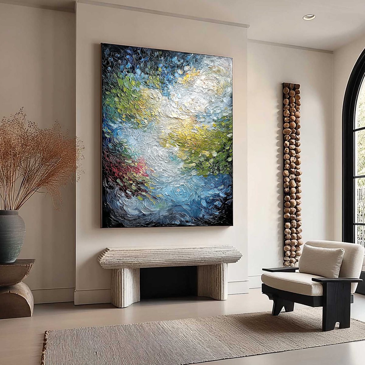 CELESTIAL POND: Heavily Textured Abstract Impasto Oil Painting - Image 8