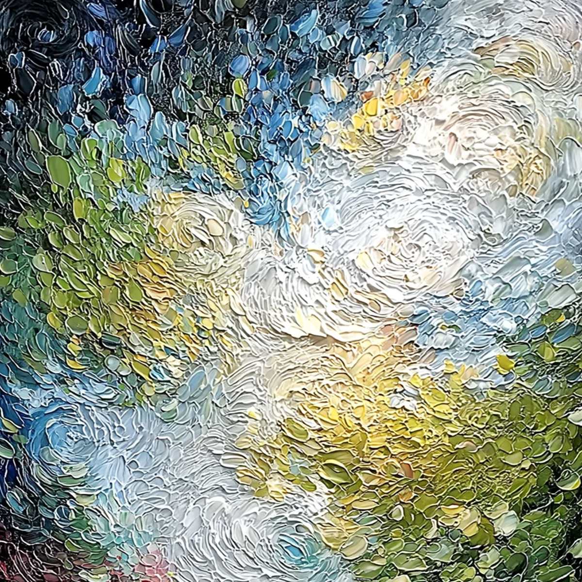 CELESTIAL POND: Heavily Textured Abstract Impasto Oil Painting - Image 3
