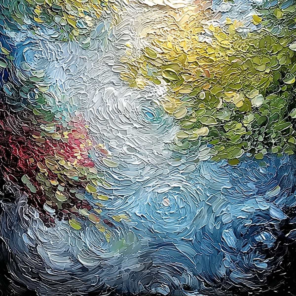 CELESTIAL POND: Heavily Textured Abstract Impasto Oil Painting - Image 5