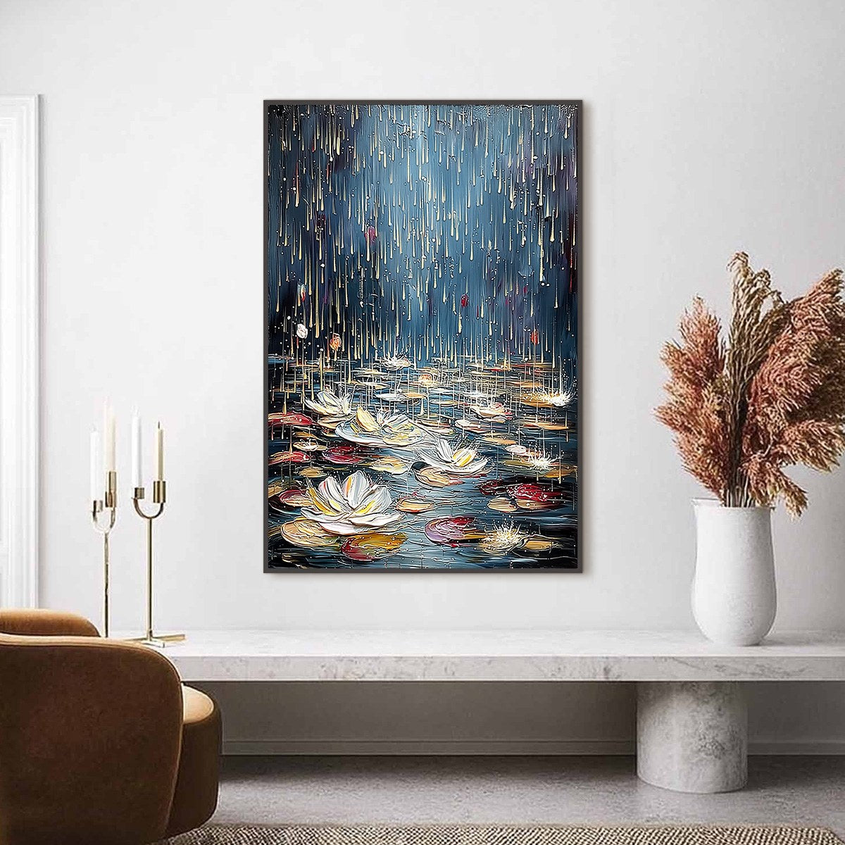 CELESTIAL POND: Textured Impasto Painting of Luminous Water Lilies - Image 2
