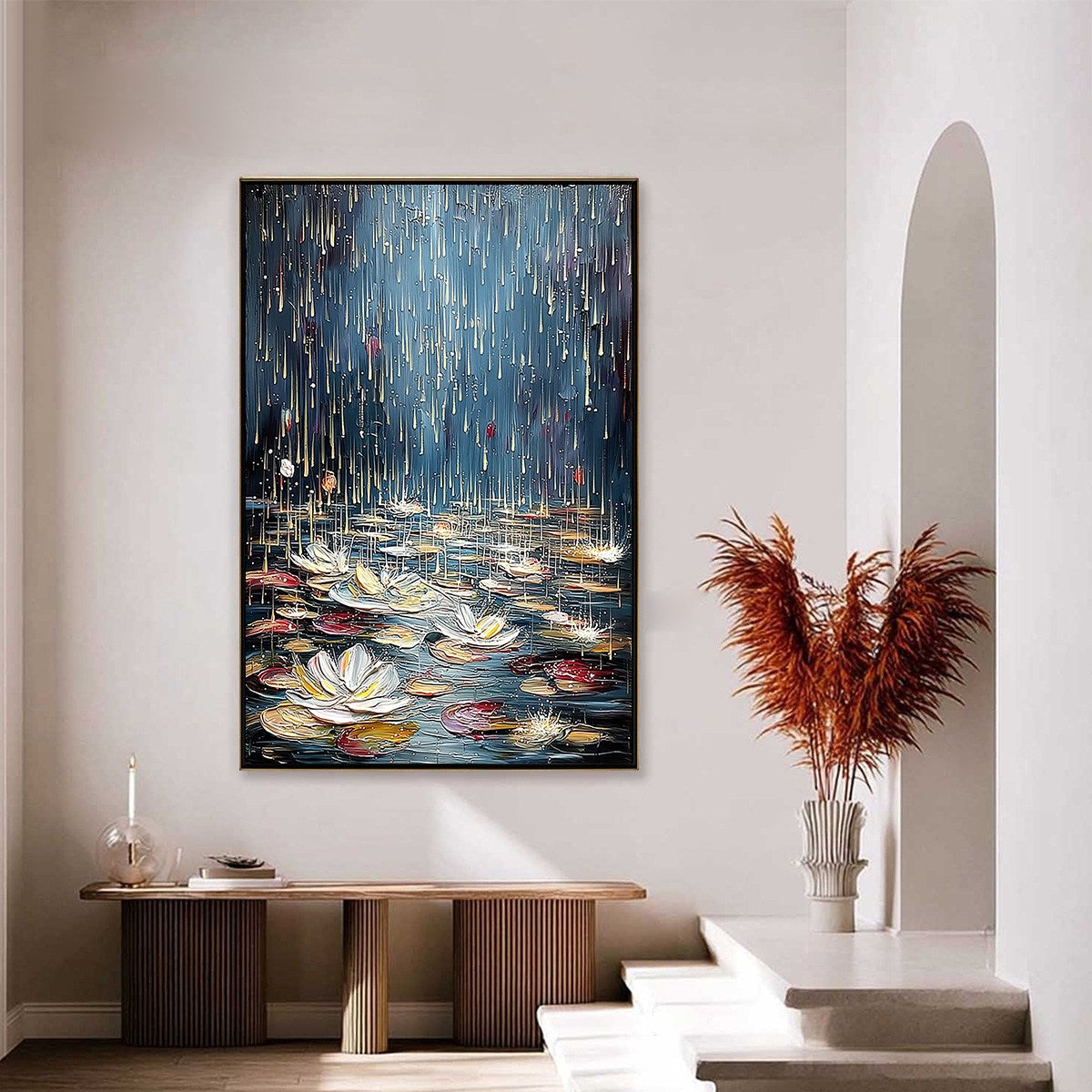 CELESTIAL POND: Textured Impasto Painting of Luminous Water Lilies - Image 4