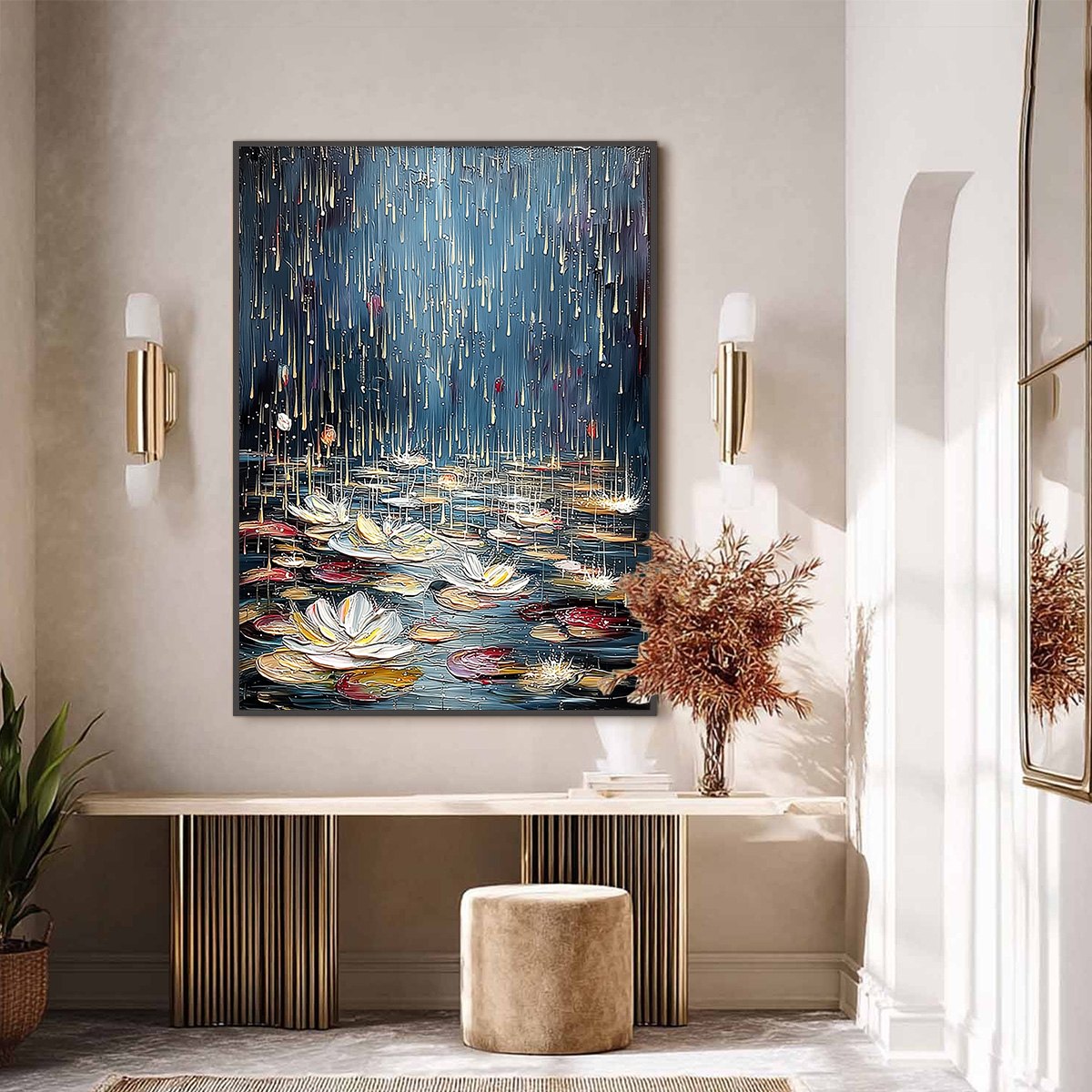 CELESTIAL POND: Textured Impasto Painting of Luminous Water Lilies - Image 6