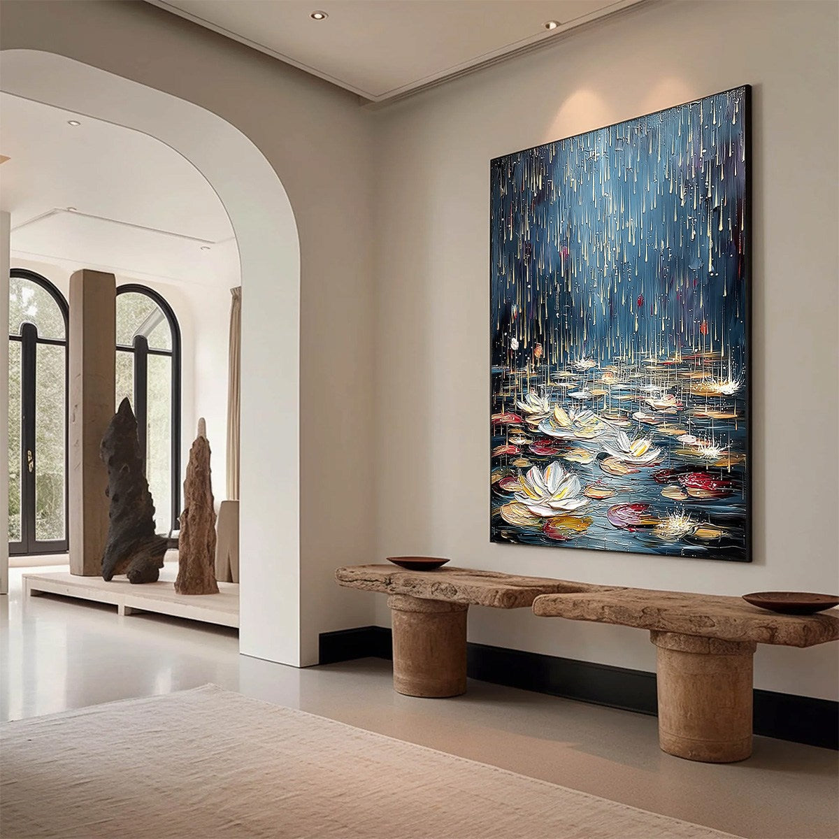 CELESTIAL POND: Textured Impasto Painting of Luminous Water Lilies - Image 7