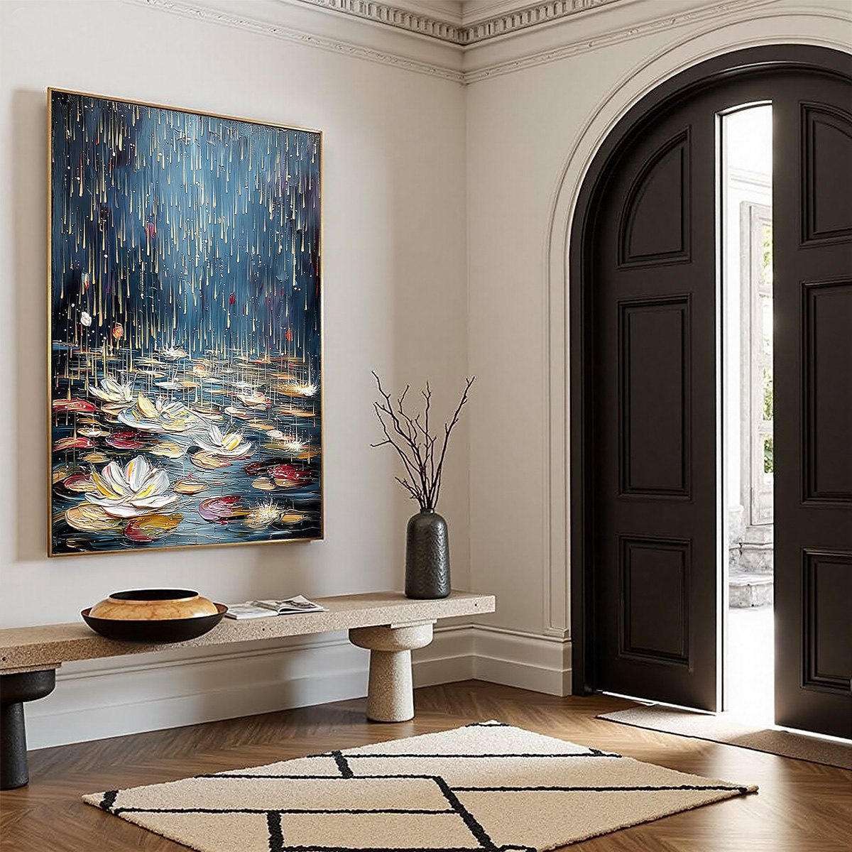 CELESTIAL POND: Textured Impasto Painting of Luminous Water Lilies - Image 8