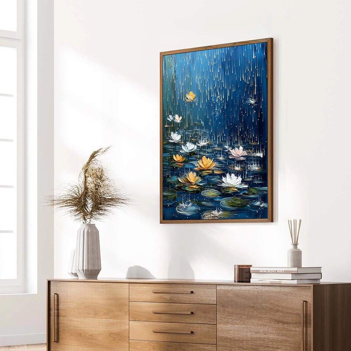 CELESTIAL RAIN: Textured Impasto Painting of Water Lilies in Rain - Image 8