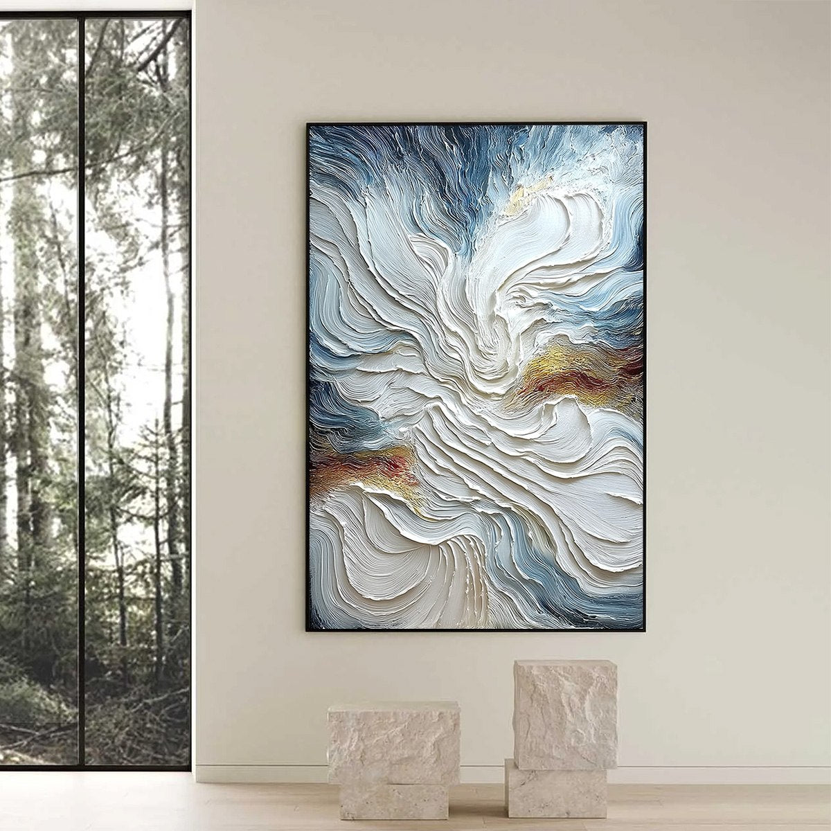 CELESTIAL TIDE: Heavily Textured Abstract Ocean Wave Oil Painting - Image 6