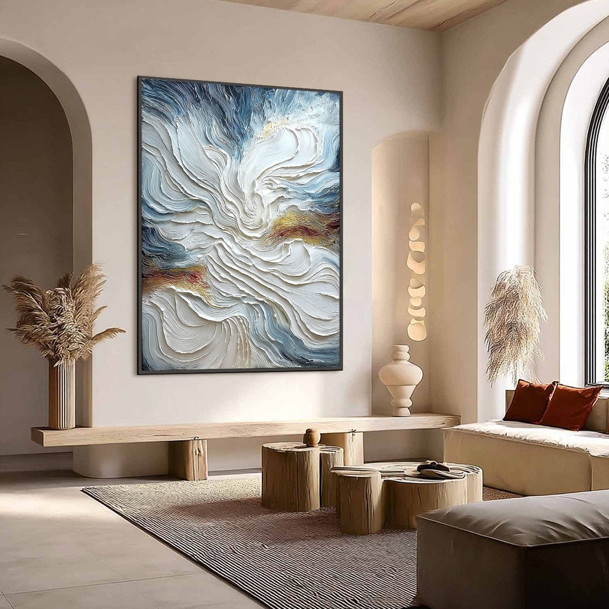 CELESTIAL TIDE: Heavily Textured Abstract Ocean Wave Oil Painting - Image 7