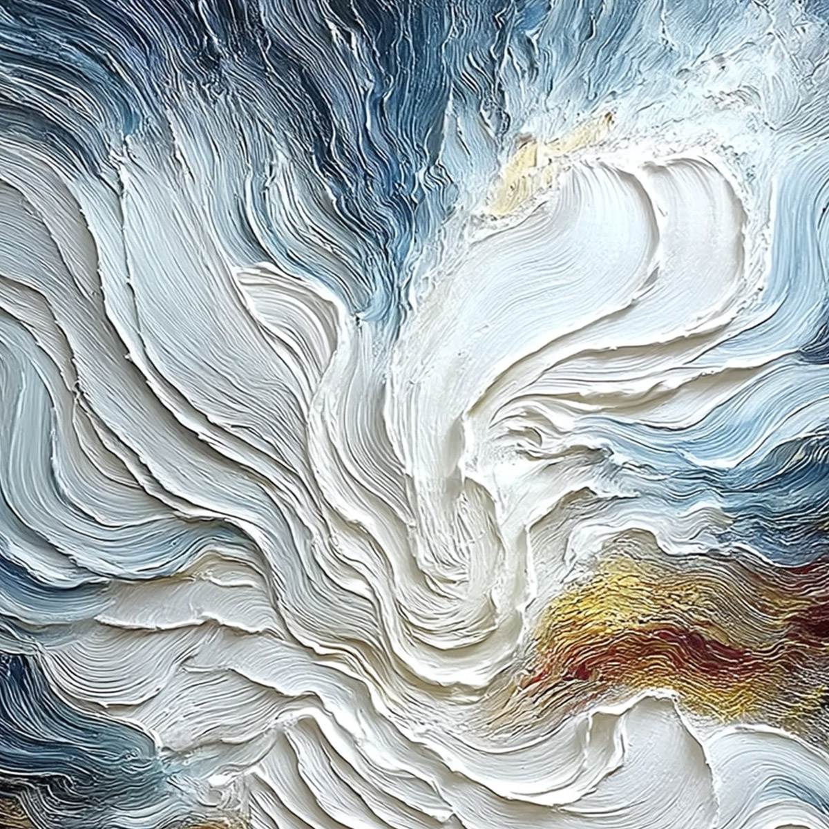 CELESTIAL TIDE: Heavily Textured Abstract Ocean Wave Oil Painting - Image 3