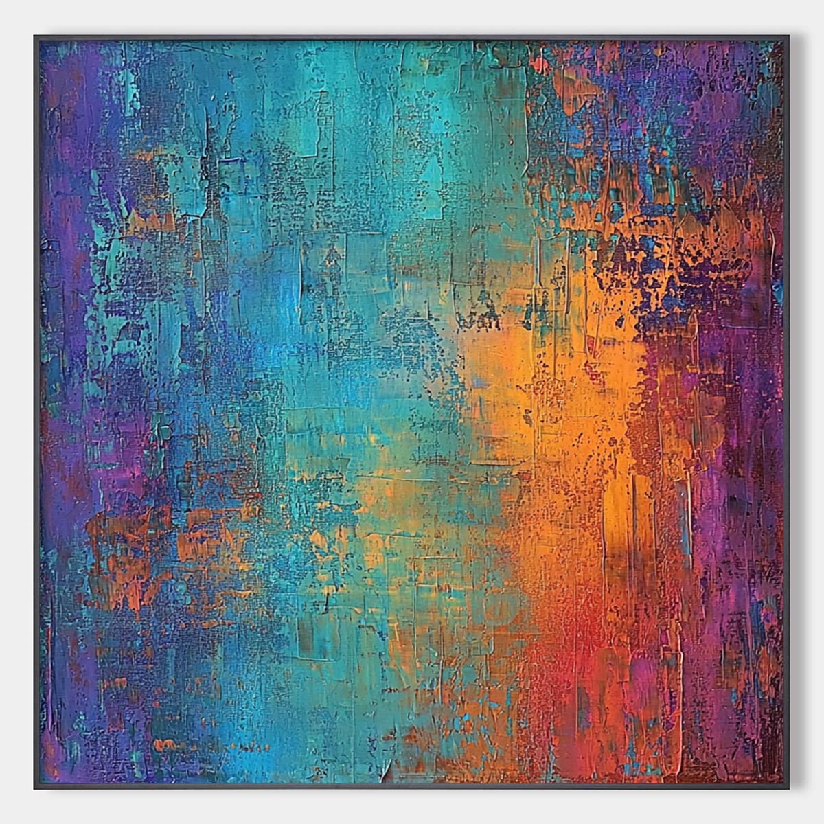 CELESTIAL FUSION: Textured Abstract Oil Painting in Turquoise